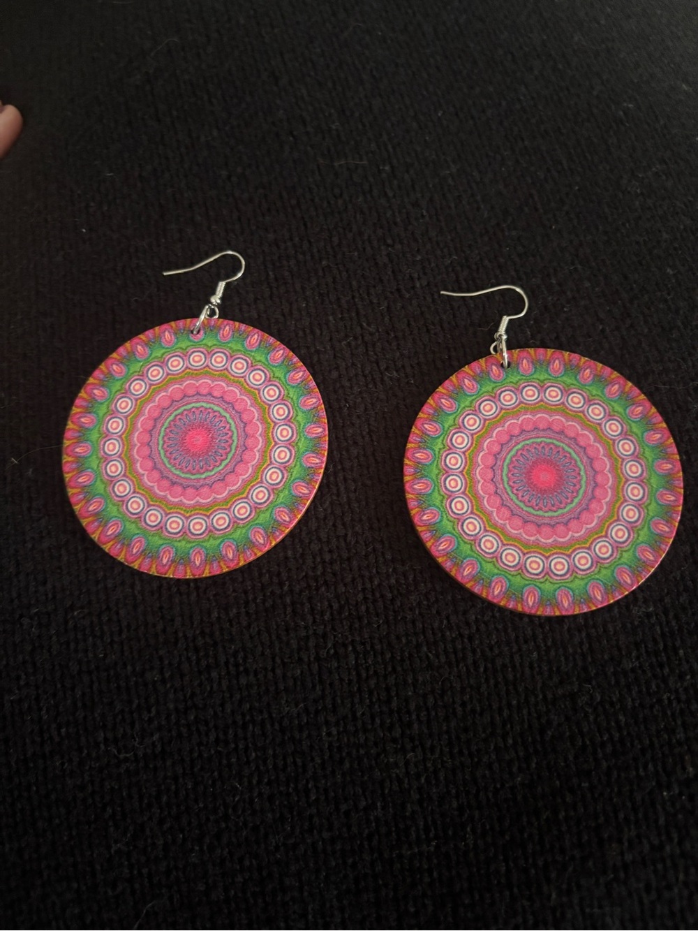 Colorful Pink Mandala Round Drop Earrings